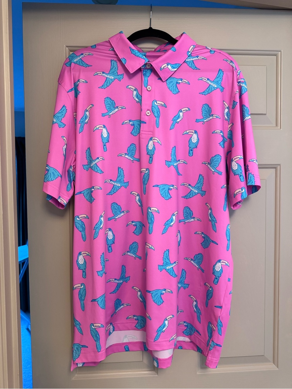 chubbies Pink Polo with Blue Toucan Pattern